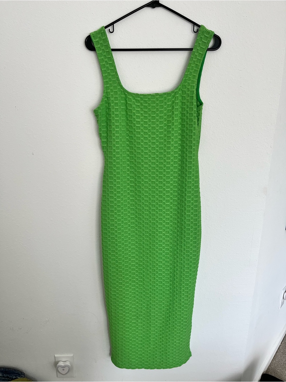 Fashion Nova Neon Green Textured Square-Neck Maxi Dress